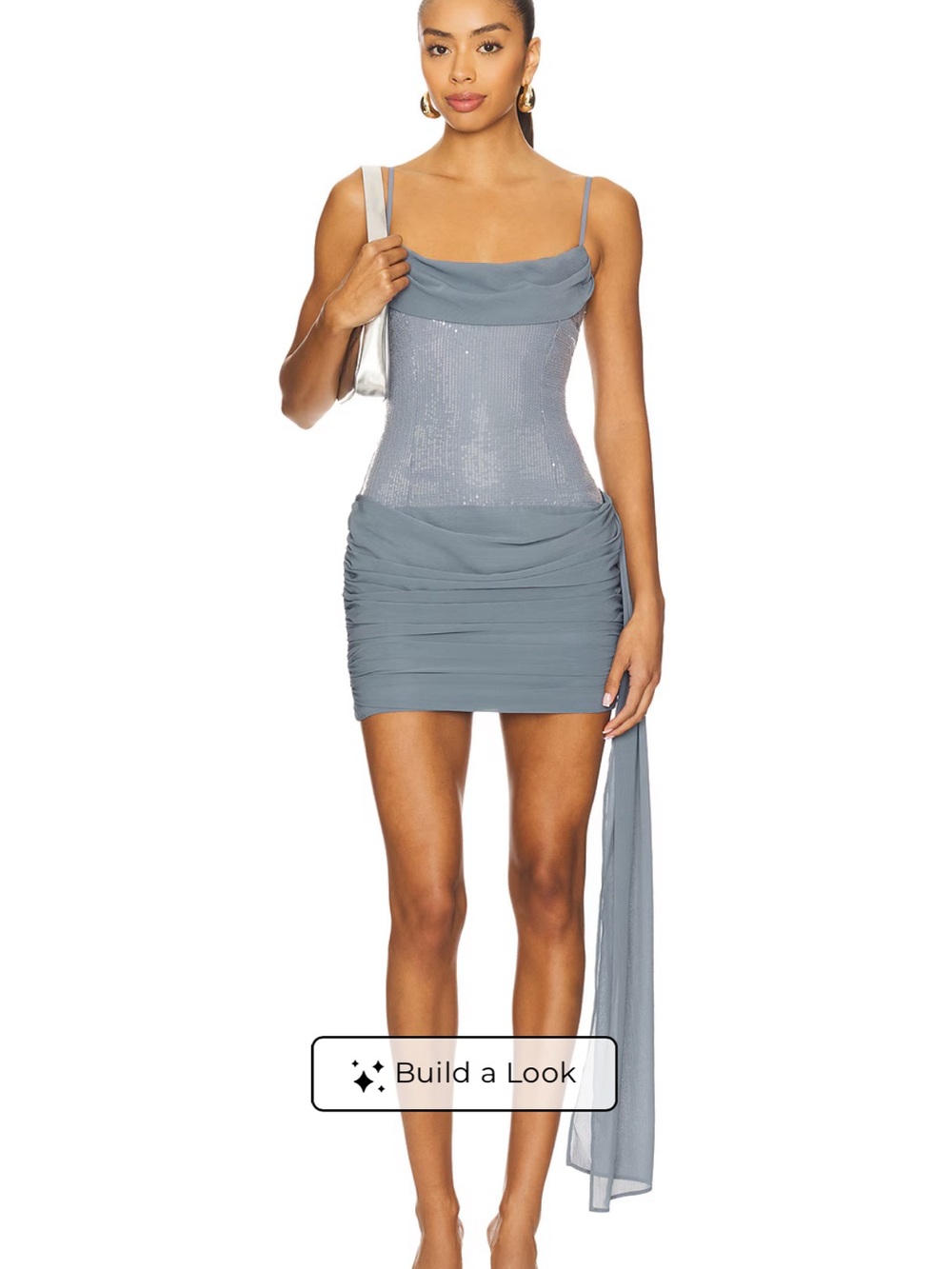 RUNWAY THE LABEL SEANNA RUCHED MINI DRESS IN STEEL